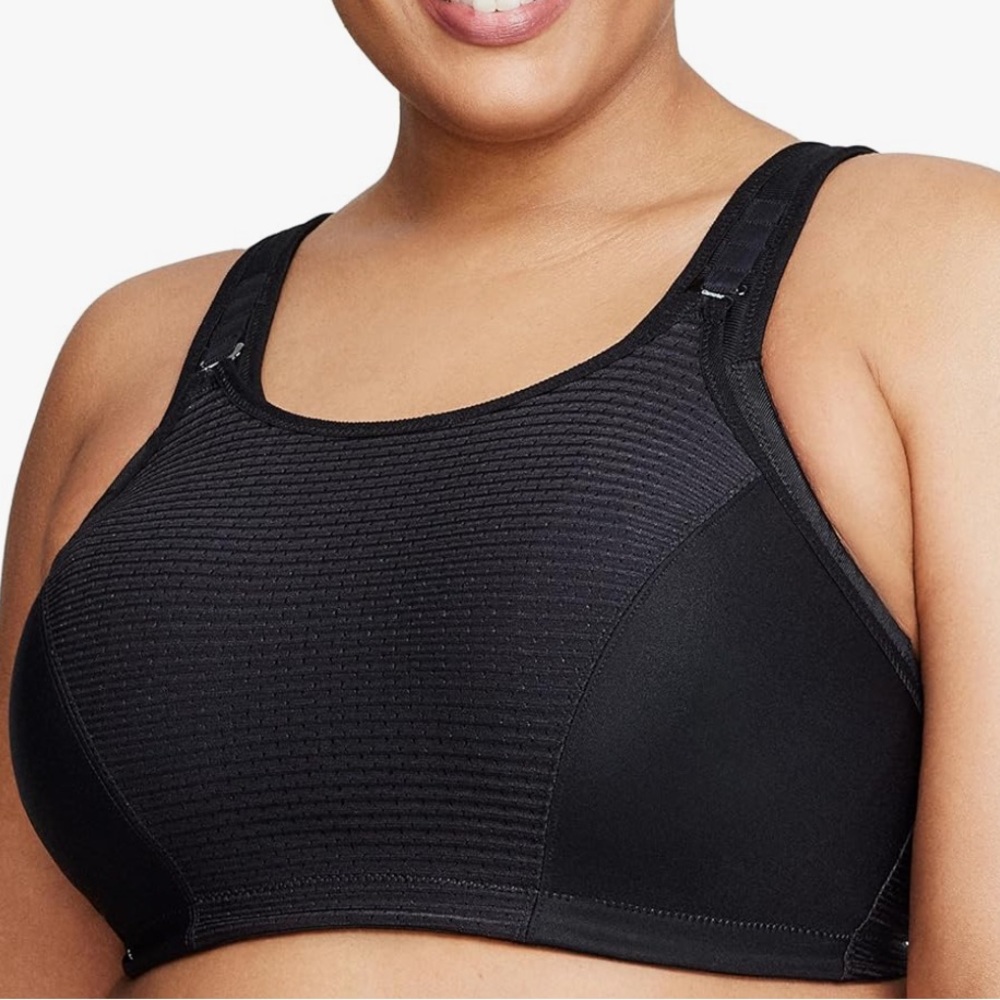 GLAMORISE black Full Figure Plus Size 38E high impact Wirefree Sports Bra #1166